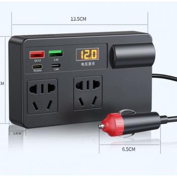 Автомобильный инвертор 200W Выход 220V/12V/5V PD30W QC3.0 USB 2.4A