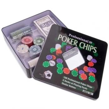 Игровой набор Покер на 100 фишек в металлической коробке Poker Chips