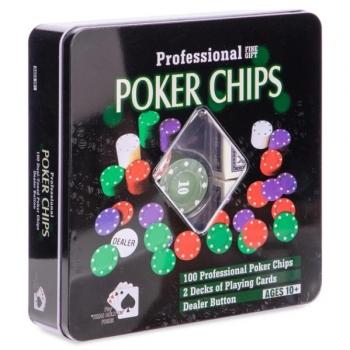 Игровой набор Покер на 100 фишек в металлической коробке Poker Chips