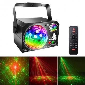Светомузыкальный проектор с лазером, диско-шаром и RGB, УФ светом