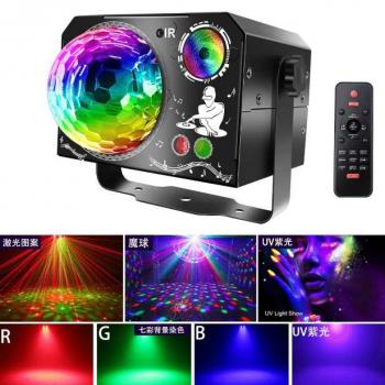 Светомузыкальный проектор с лазером, диско-шаром и RGB, УФ светом