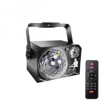Светомузыкальный проектор с лазером, диско-шаром и RGB, УФ светом